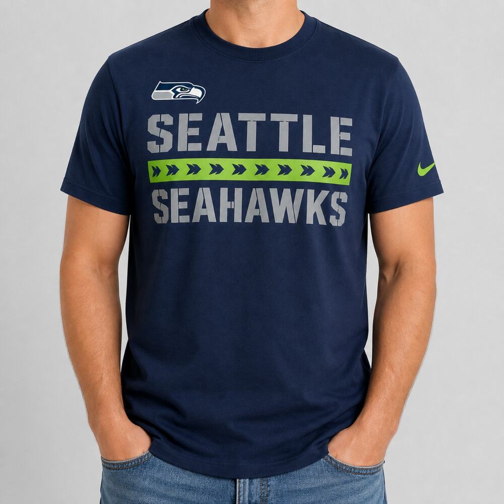 Nike Seattle Seahawks Shirt Mens XL Blue 100% Cotton Crew Neck Pullover Tee